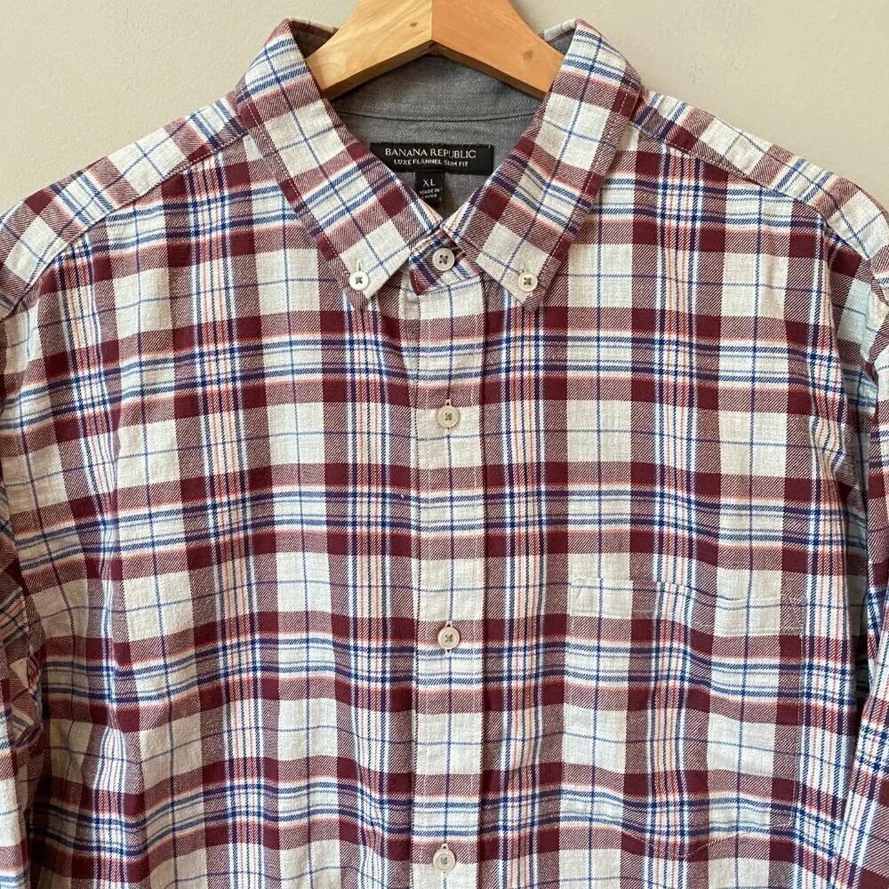 Banana Republic Men's XL Luxe Flannel Slim Plaid Long Sleeve Button Down Shirt - Picture 5 of 16